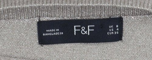 F&F Women’s Beige Striped Boat Neck Long Sleeve Pullover Jumper Size 4