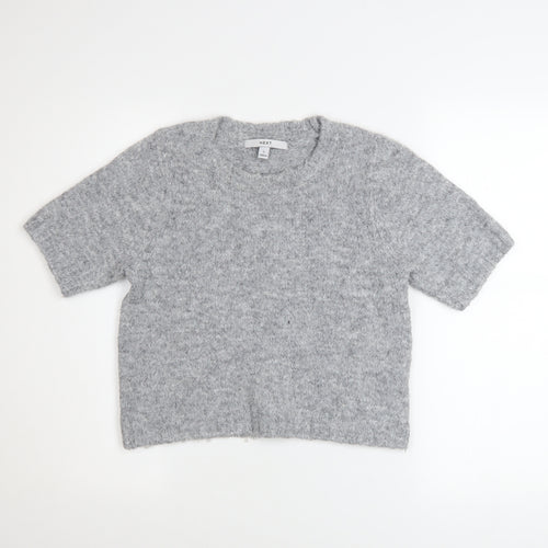 Next Women Grey Short Sleeve Knitted Jumper S Classic Wool Blend
