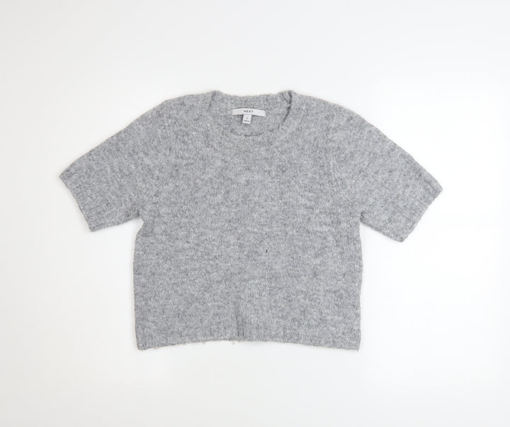 Next Women Grey Short Sleeve Knitted Jumper S Classic Wool Blend