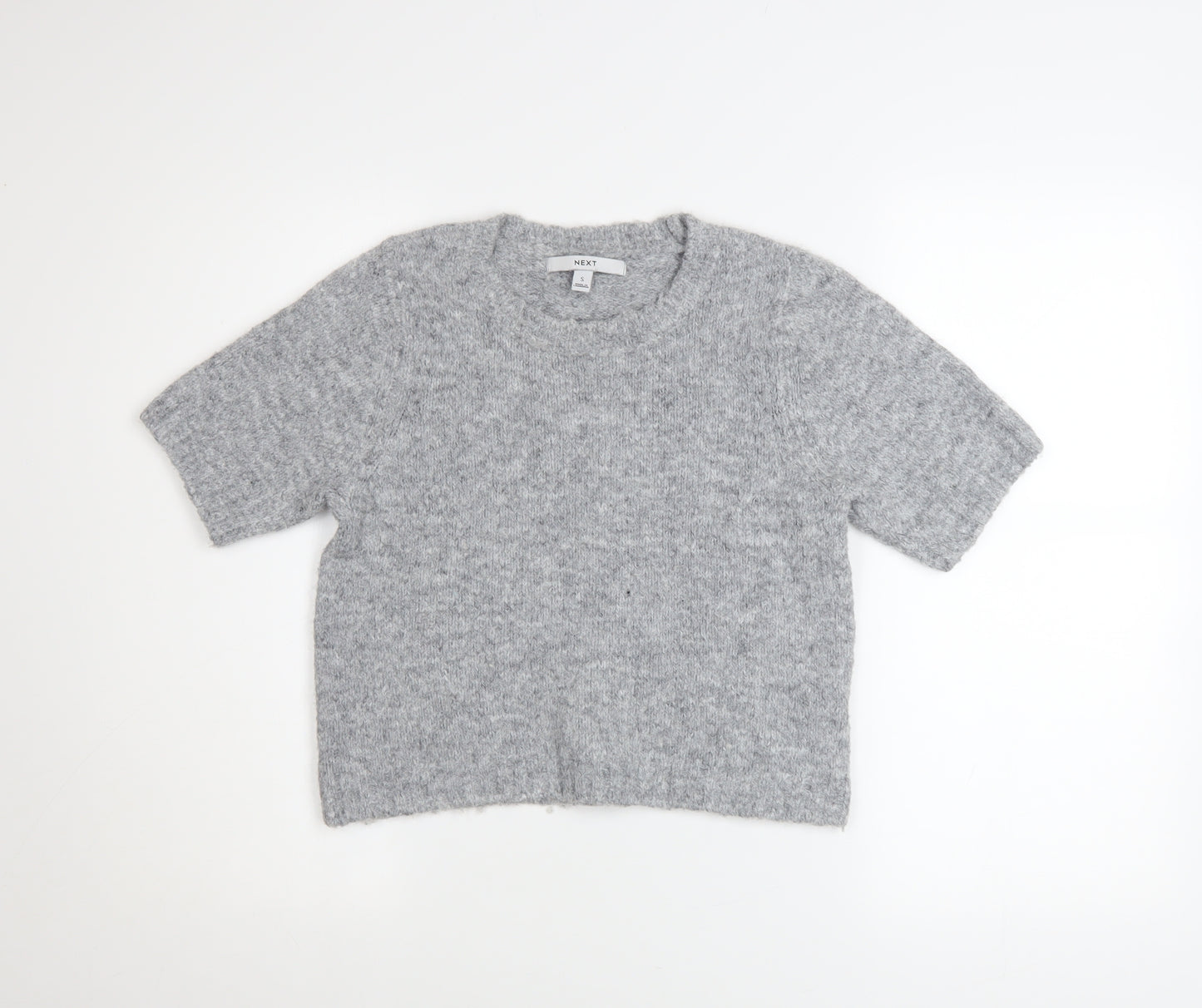 Next Women Grey Short Sleeve Knitted Jumper S Classic Wool Blend