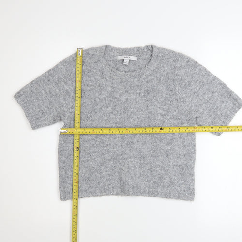 Next Women Grey Short Sleeve Knitted Jumper S Classic Wool Blend