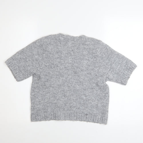 Next Women Grey Short Sleeve Knitted Jumper S Classic Wool Blend