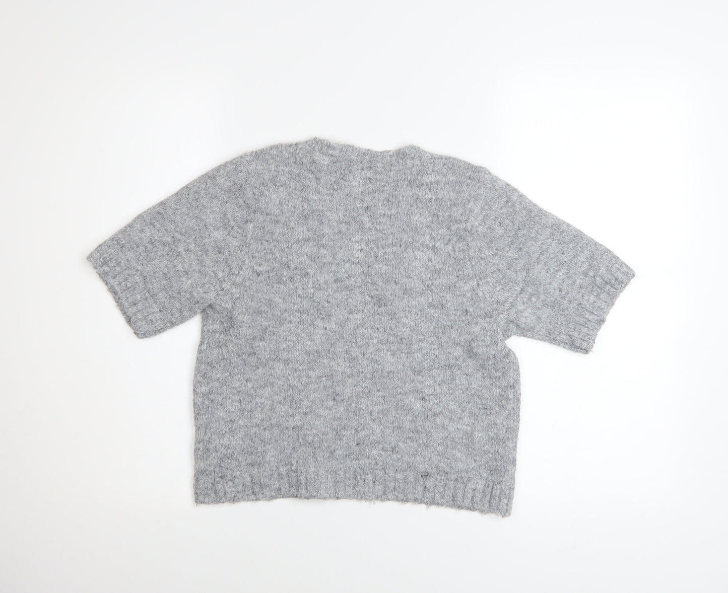 Next Women Grey Short Sleeve Knitted Jumper S Classic Wool Blend