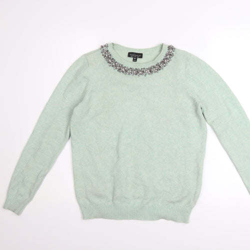 Topshop Women Green Jewel Neck Knit Pullover Jumper Size 6