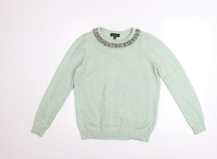 Topshop Women Green Jewel Neck Knit Pullover Jumper Size 6
