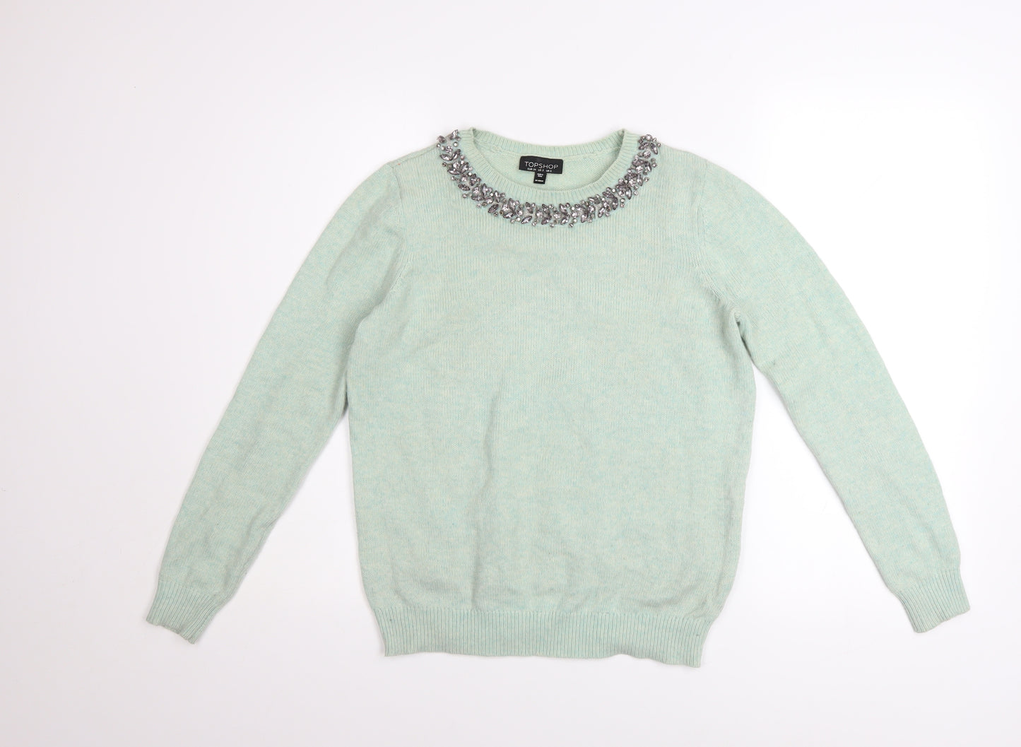 Topshop Women Green Jewel Neck Knit Pullover Jumper Size 6
