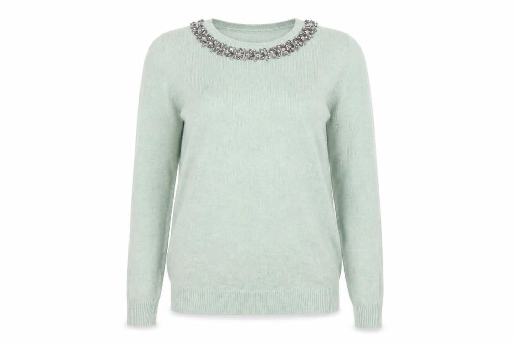 Topshop Women Green Jewel Neck Knit Pullover Jumper Size 6