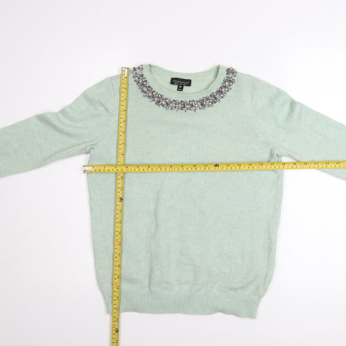 Topshop Women Green Jewel Neck Knit Pullover Jumper Size 6