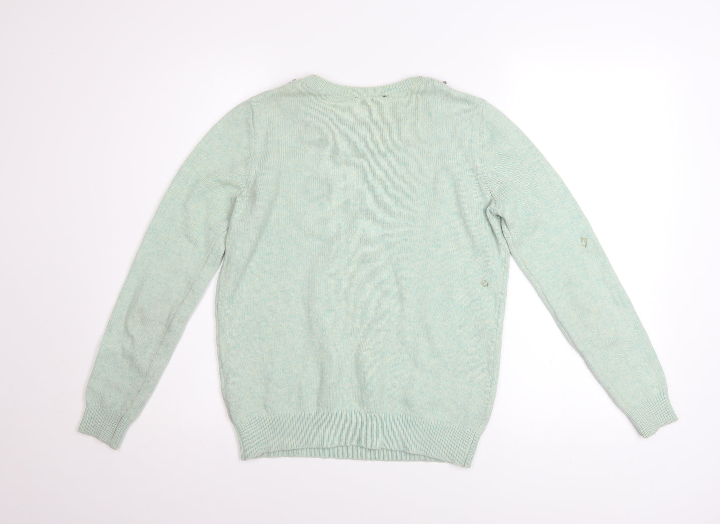 Topshop Women Green Jewel Neck Knit Pullover Jumper Size 6
