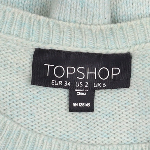 Topshop Women Green Jewel Neck Knit Pullover Jumper Size 6