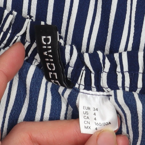 H&M Divided Womens Blue Striped Off Shoulder Ruffle Blouse Size 8