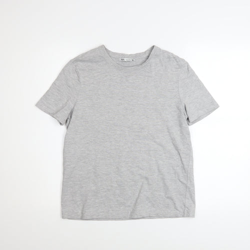 Zara Women Grey Cotton Short Sleeve Basic T-Shirt Size S