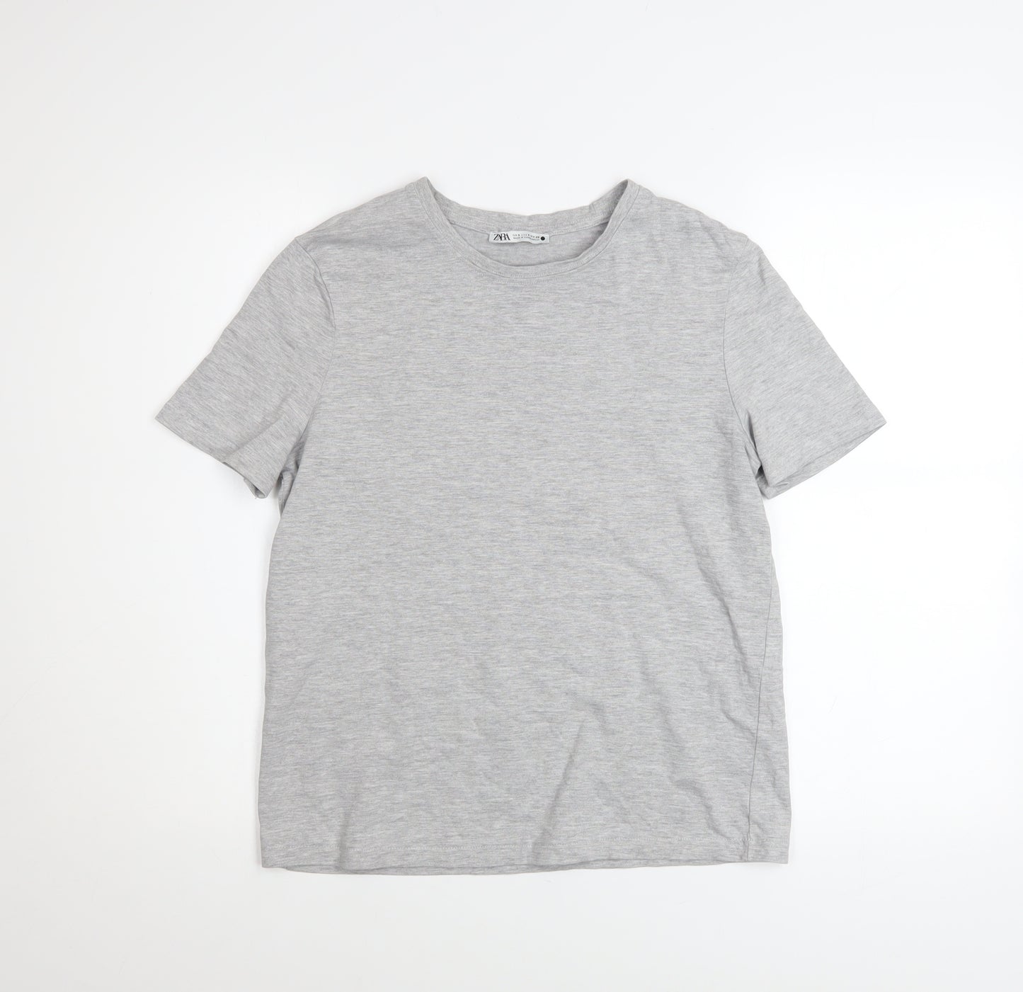 Zara Women Grey Cotton Short Sleeve Basic T-Shirt Size S