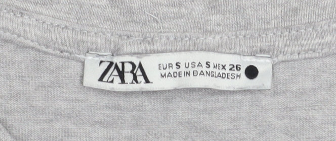 Zara Women Grey Cotton Short Sleeve Basic T-Shirt Size S
