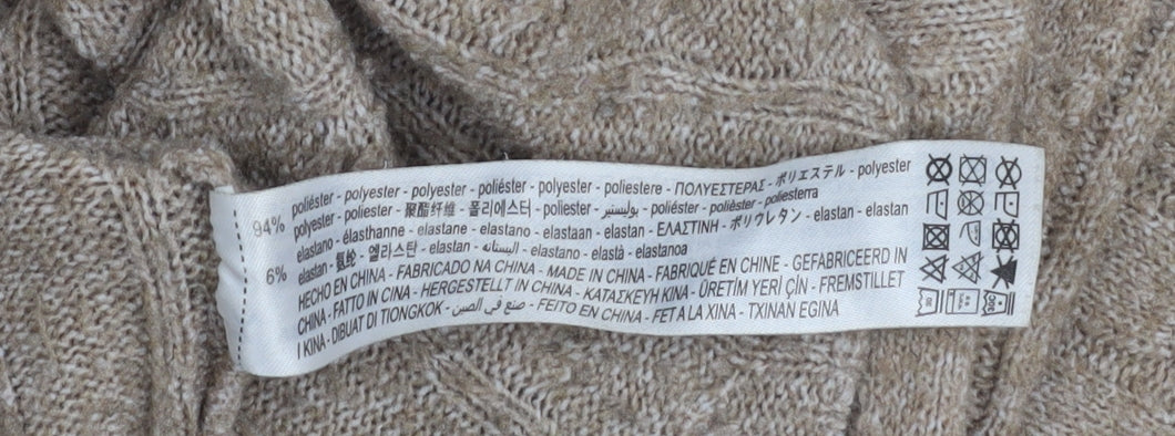 Bershka Women Beige Cable-Knit Cropped Pullover Jumper Size 12