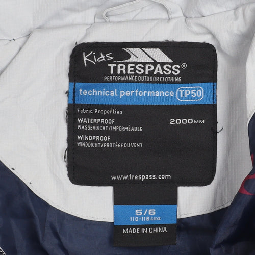 Trespass Girls Grey Waterproof Hooded Puffer Jacket Coat 5-6 Years
