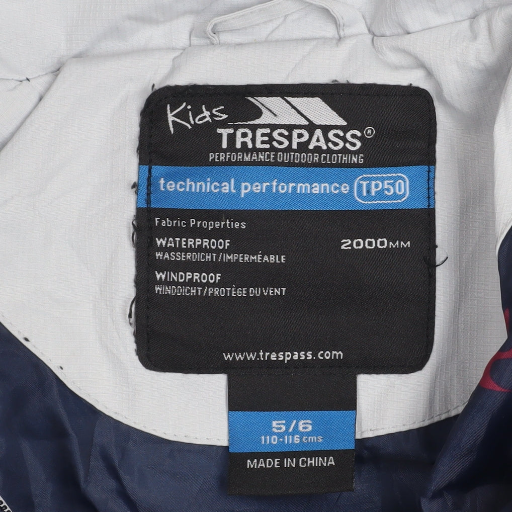 Trespass Girls Grey Waterproof Hooded Puffer Jacket Coat 5-6 Years