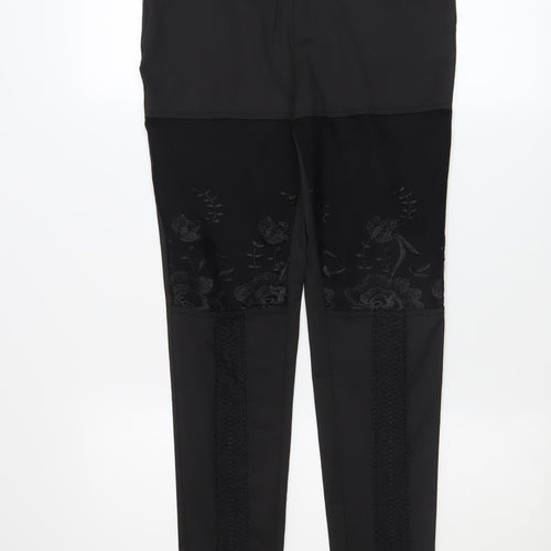 CHICME Women's Black Embroidered Lace Panel Stretch Leggings Size S