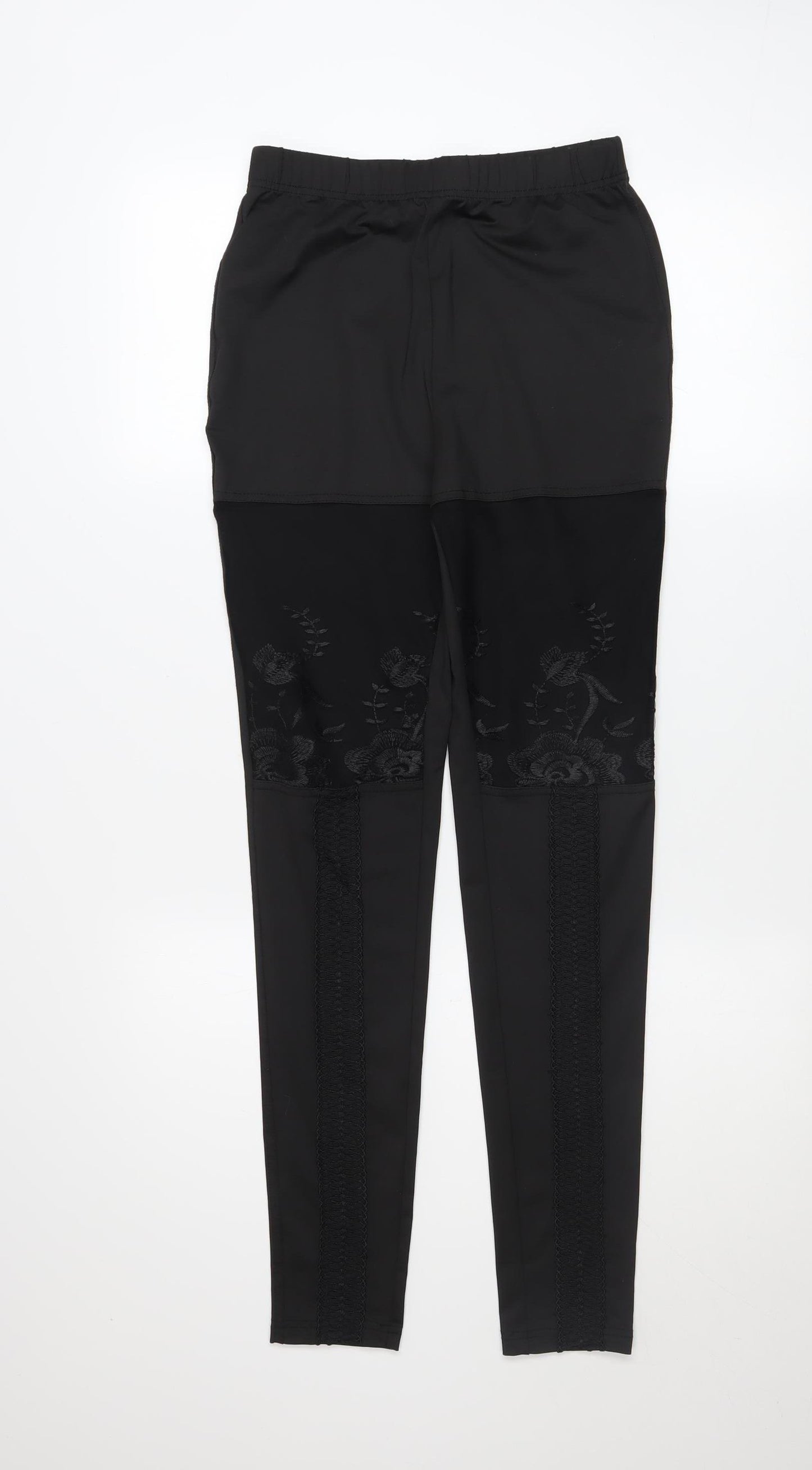 CHICME Women's Black Embroidered Lace Panel Stretch Leggings Size S