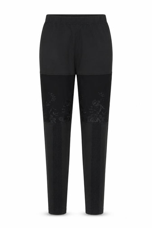 CHICME Women's Black Embroidered Lace Panel Stretch Leggings Size S