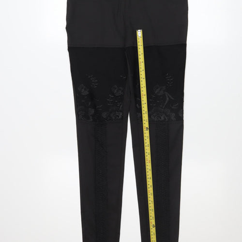 CHICME Women's Black Embroidered Lace Panel Stretch Leggings Size S