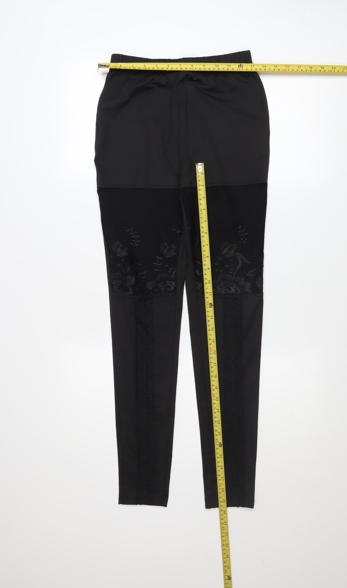 CHICME Women's Black Embroidered Lace Panel Stretch Leggings Size S
