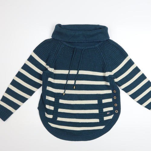 Mantaray Women Blue Striped Roll Neck Wool Blend Jumper Size 10