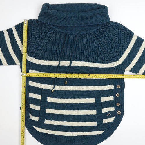 Mantaray Women Blue Striped Roll Neck Wool Blend Jumper Size 10