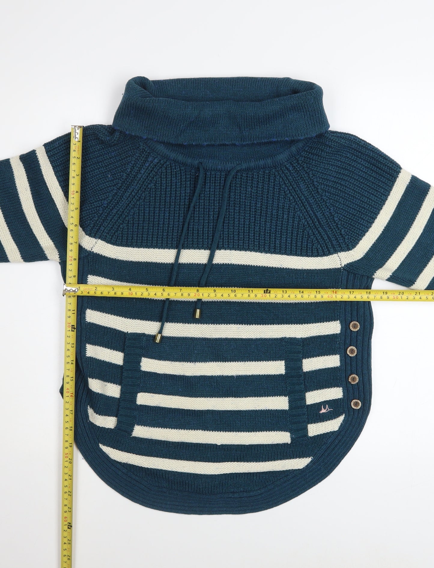 Mantaray Women Blue Striped Roll Neck Wool Blend Jumper Size 10