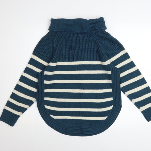 Mantaray Women Blue Striped Roll Neck Wool Blend Jumper Size 10