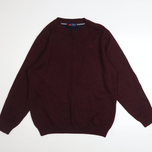 Zazzi Men’s Red Wool Blend Crew Neck Jumper L Classic Fit