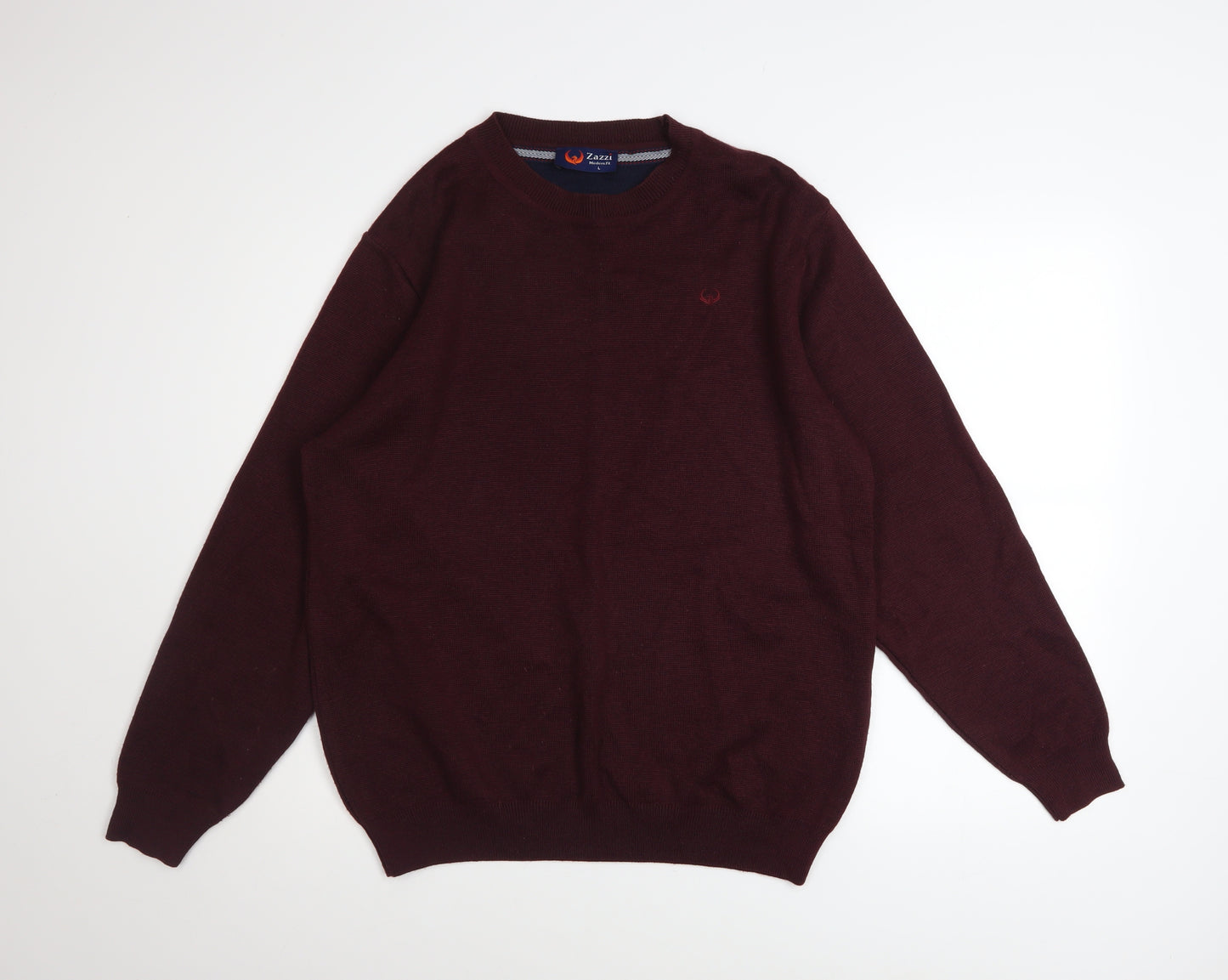 Zazzi Men’s Red Wool Blend Crew Neck Jumper L Classic Fit