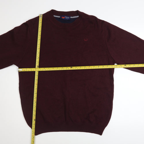 Zazzi Men’s Red Wool Blend Crew Neck Jumper L Classic Fit
