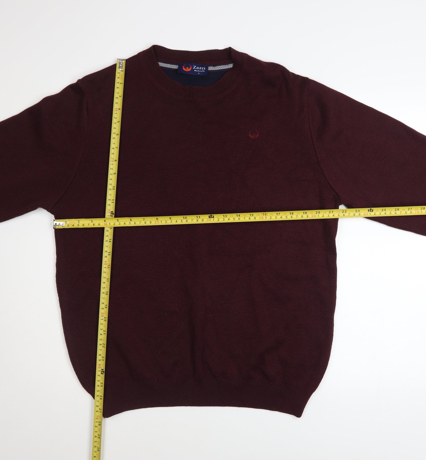 Zazzi Men’s Red Wool Blend Crew Neck Jumper L Classic Fit