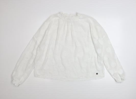 NÜMPH Women's White Polka Dot Long Sleeve High Neck Tunic Blouse Size 12