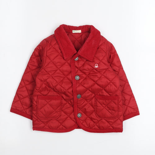 Benetton Baby Red Quilted Jacket 6-9 Months Lightweight Padded Coat