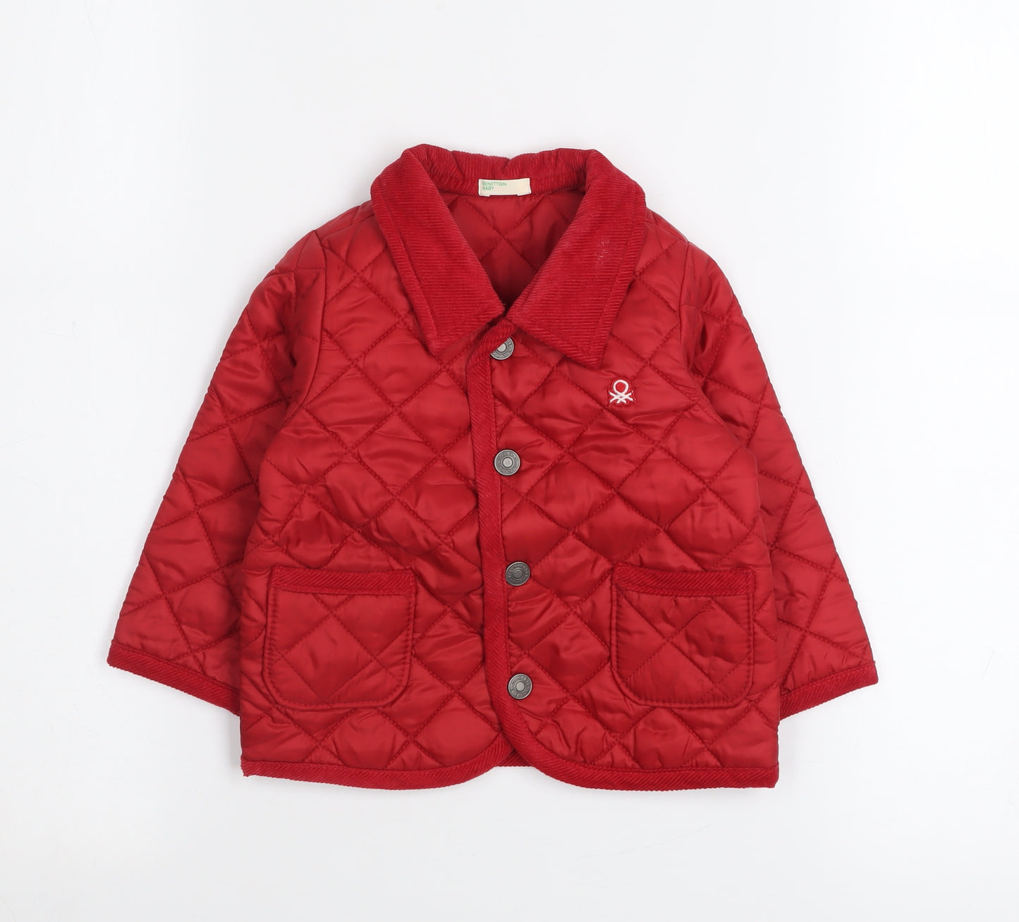 Benetton Baby Red Quilted Jacket 6-9 Months Lightweight Padded Coat