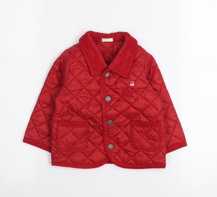 Benetton Baby Red Quilted Jacket 6-9 Months Lightweight Padded Coat