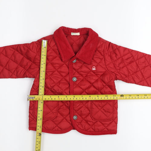 Benetton Baby Red Quilted Jacket 6-9 Months Lightweight Padded Coat