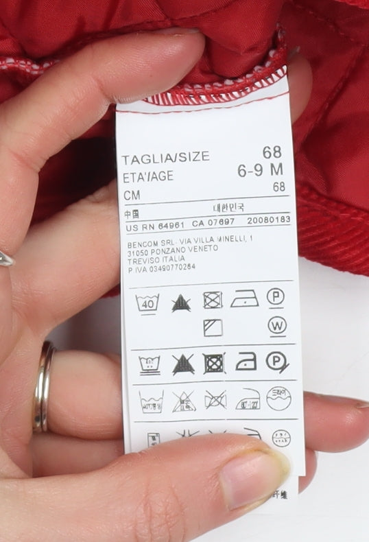 Benetton Baby Red Quilted Jacket 6-9 Months Lightweight Padded Coat