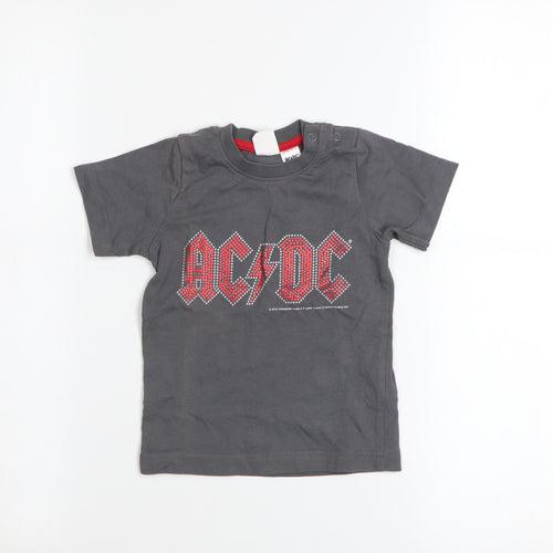 H&M Unisex Baby Grey AC/DC Graphic Print Cotton T-Shirt 9-12 Months