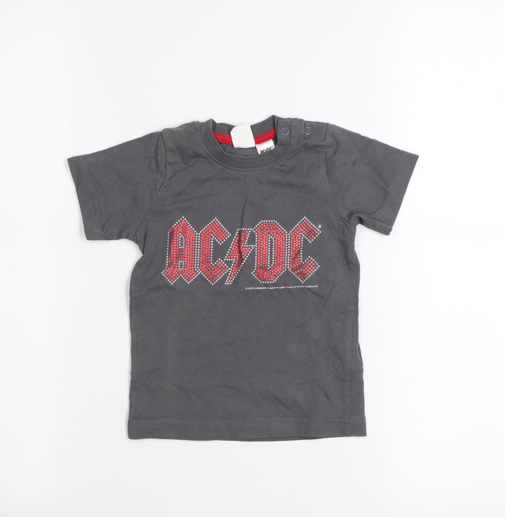H&M Unisex Baby Grey AC/DC Graphic Print Cotton T-Shirt 9-12 Months