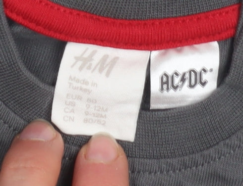 H&M Unisex Baby Grey AC/DC Graphic Print Cotton T-Shirt 9-12 Months