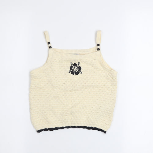 Primark Girls Beige Knit Camisole Tank Top 9-10 Years Embroidered Flower