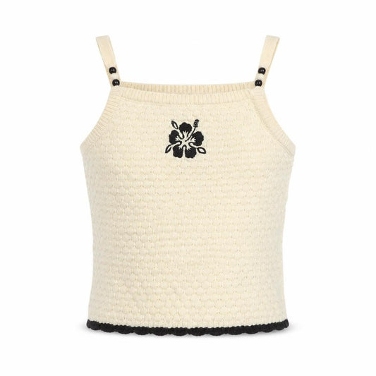 Primark Girls Beige Knit Camisole Tank Top 9-10 Years Embroidered Flower