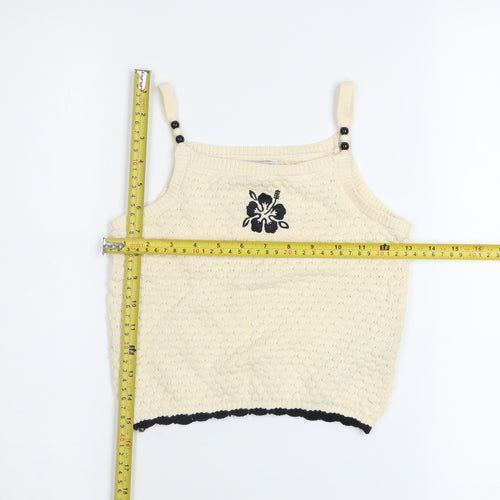 Primark Girls Beige Knit Camisole Tank Top 9-10 Years Embroidered Flower
