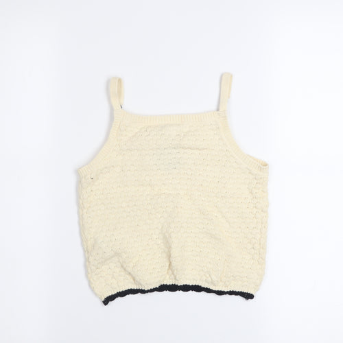 Primark Girls Beige Knit Camisole Tank Top 9-10 Years Embroidered Flower