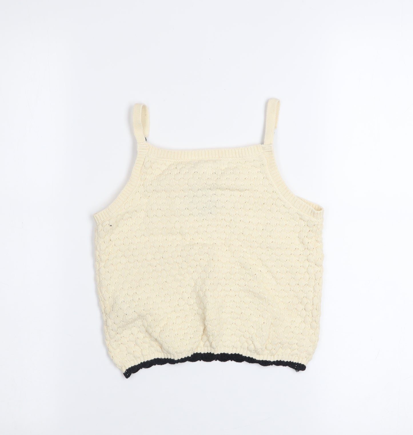 Primark Girls Beige Knit Camisole Tank Top 9-10 Years Embroidered Flower