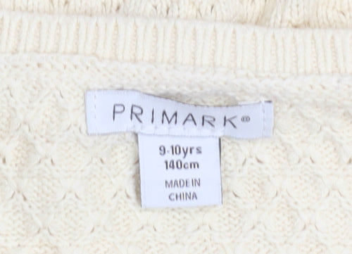 Primark Girls Beige Knit Camisole Tank Top 9-10 Years Embroidered Flower