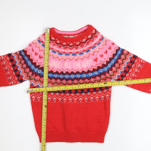 F&F Girls Red Christmas Fair Isle Pullover Jumper 4-5 Years